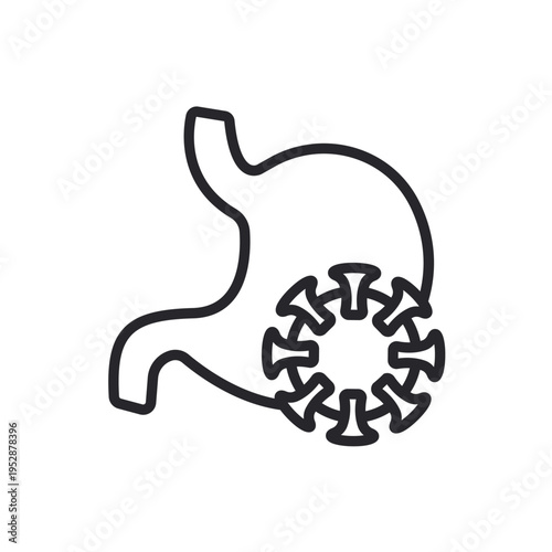 stomach cancer icons outline and Flat Style,transparent background