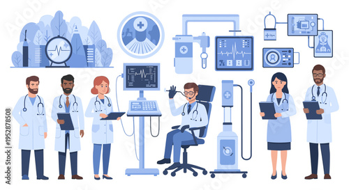 This illustration depicts healthcare workers, conveying trust and expertise. Ideal for medical websites, advertisements, or presentations related to h