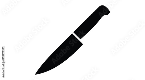 A black silhouette of a knife on a white background