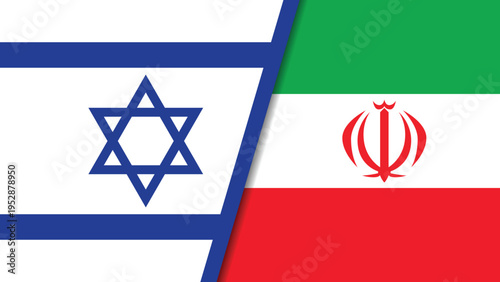 The flags of Israel and Iran side by side, symbolizing international relations and diplomacy between the two countries.