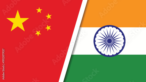 The national flags of China and India side by side, symbolizing their diplomatic relationship and cultural exchange.