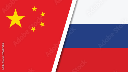 The flags of China and Russia side by side, symbolizing international relations and diplomacy between the two nations.