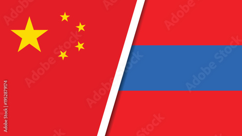 The flags of China and Armenia side by side with a white line separating them