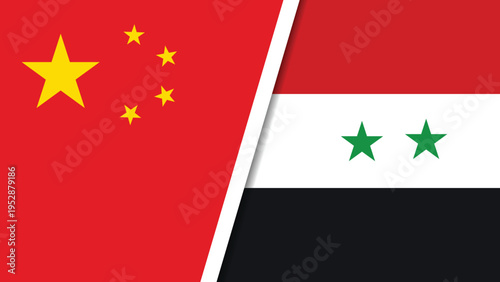 The flags of China and Syria side by side, symbolizing international relations and diplomacy between the two countries.
