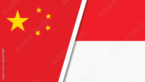 The flags of China and Indonesia side by side with a white line separating them