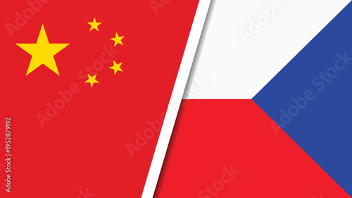 The flags of China and the Czech Republic side by side in a symbol of international relations and diplomacy.