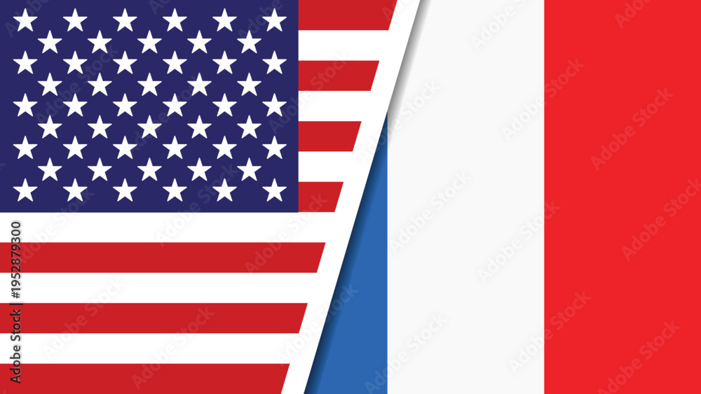 Fototapeta premium The flags of the United States and France overlap in a symbolic display of international relations and diplomacy between the two nations.