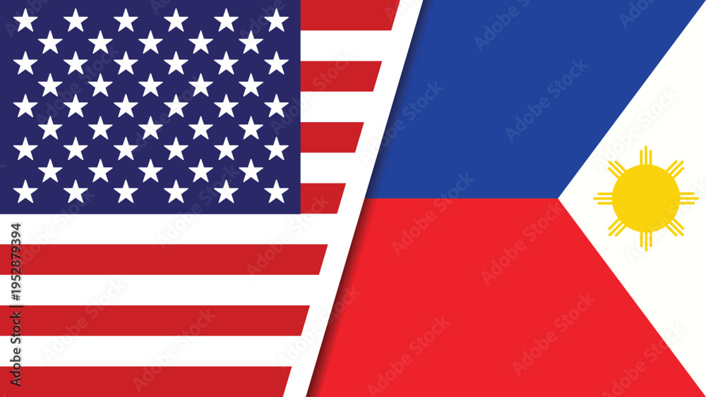 Fototapeta premium The flags of the United States and the Philippines side by side in a symbol of international friendship and cooperation.