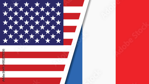 The flags of the United States and France overlap in a symbolic display of international relations and diplomacy between the two nations.