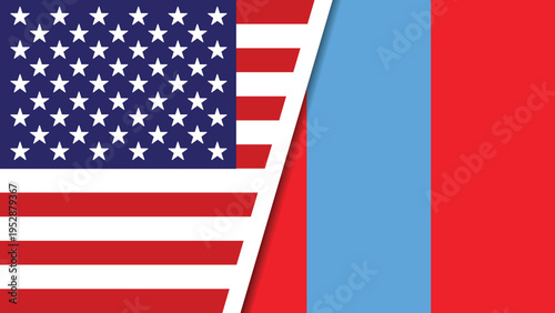 The American flag is shown next to another country's flag with a red and blue color scheme.