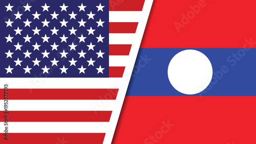 The flags of the United States and Laos side by side in a symbol of international relations and diplomacy between the two countries.