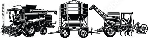 Detailed collection of various black tree and plant silhouettes including pines deciduous trees and shrubs isolated on white background for nature landscape design.