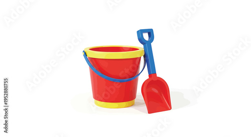 Red plastic bucket and shovel vector