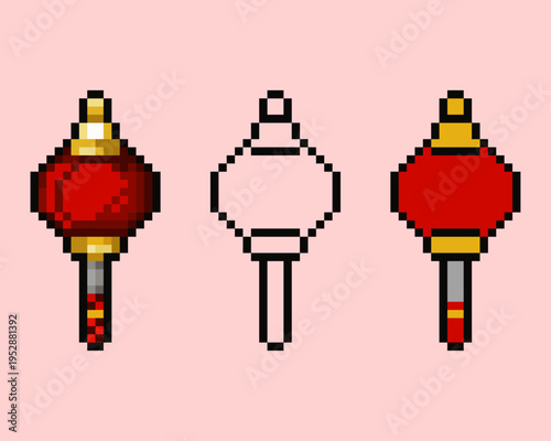 Pixel Art Oriental Red Lantern Sprites. Perfect for cultural festival world building, decorative lighting in RPG towns, or quest items for lunar new year events