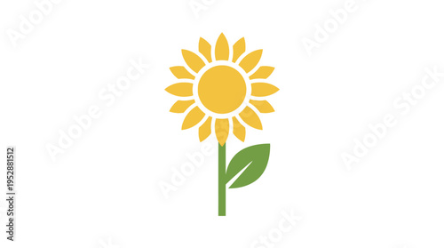 A simple, stylized illustration of a single sunflower with a green stem and leaf.