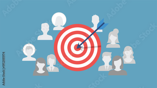 Hitting the mark Effective audience engagement and marketing success illustrated with a target and diverse customer profiles