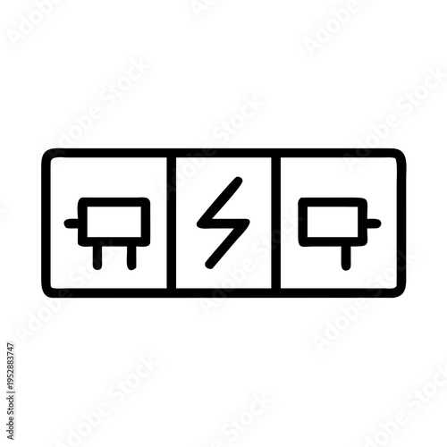 Simple black line art of a fuse with lightning bolt symbol and rectangular connectors