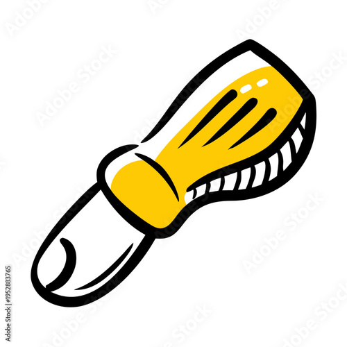 Yellow and black drawing of a brush with handle and bristles isolated on grey background