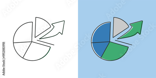 Dynamic pie chart icon illustrating business growth, market share expansion, and financial performance improvement through data analysis visualization