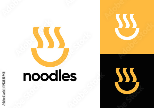 abstract hot food noodle bowl logo design concept