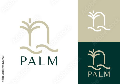 simple palm beach linear style logo design vector