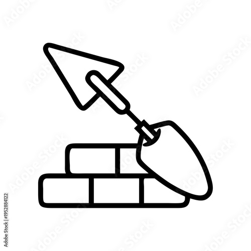 Trowel and bricks for construction, building wall