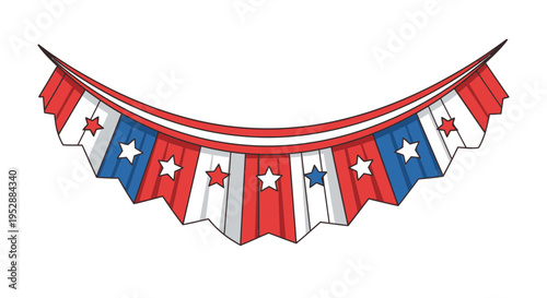 Vector illustration of a patriotic banner with red, white, and blue flags and stars
