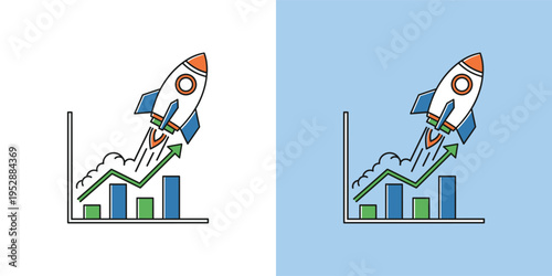 Creative Icon Depicting a Rocket Launching from a Business Graph, Symbolizing Startup Growth, Accelerated Performance, and Market Success