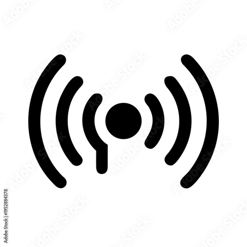 Simple black wireless signal icon with radiating waves and central transmitter