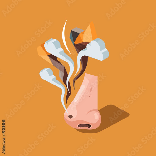 An illustration of a nose with smoke emanating from it, suggesting a bad smell.