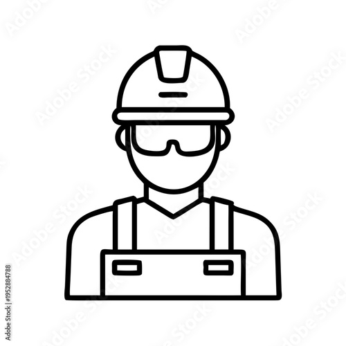 Professional construction worker in hard hat and safety glasses wearing overalls