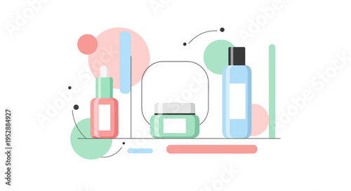 Cosmetic Products Flat Design with Abstract Shapes Background