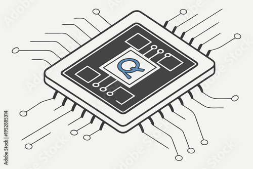A computer chip with a magnifying glass on it