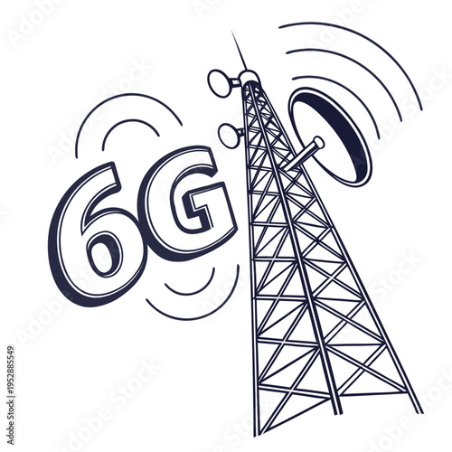 A 6g cell tower with signal waves