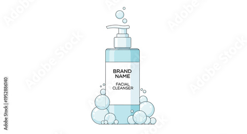 Facial Cleanser Bottle with Bubbles - Skincare Product Illustration