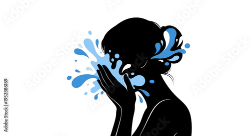 Woman Washing Face With Water Splash Silhouette