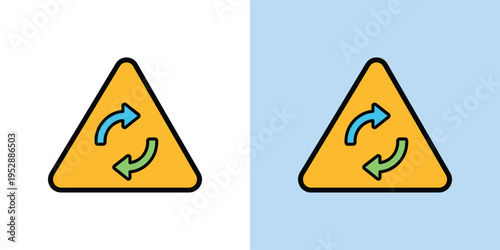 Digital graphic of a refresh or circular process icon featuring three arrows forming a continuous loop within a bright yellow hazard triangle, symbolizing a cycle or renewal