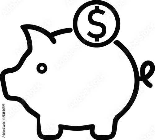 Silhouette icons of piggy banks with a dollar coin,