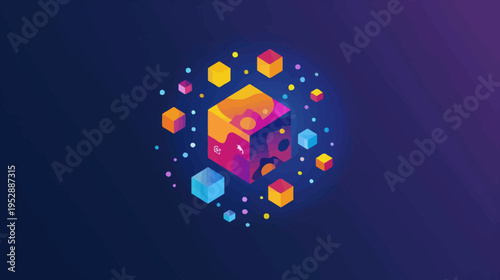 Abstract geometric design with colorful cubes and gradient background