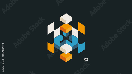 Abstract geometric design with colorful cubes and isometric composition