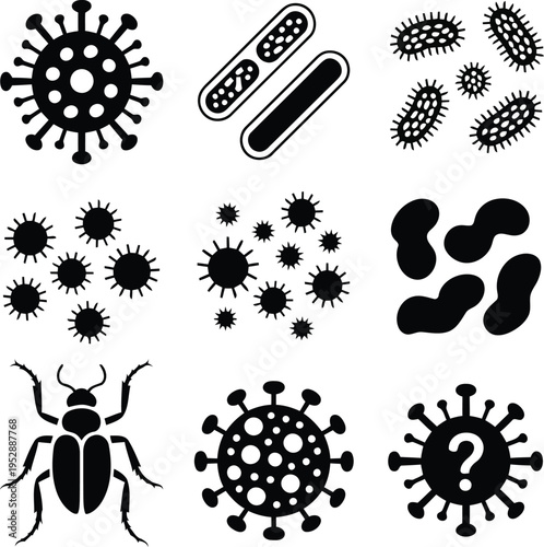 Various depictions of viruses bacteria and other microorganisms