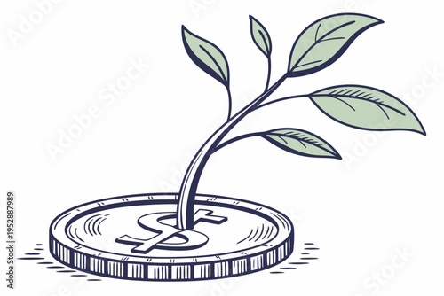 A plant growing out of a dollar coin