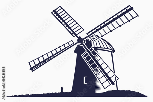 A black silhouette of a windmill on a hill