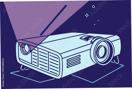 A projector with a purple beam of light