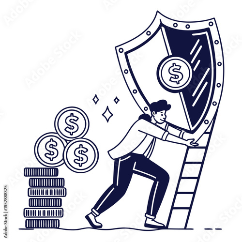 Man protecting money with a shield