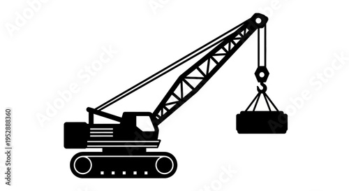 Black silhouette of a construction crane lifting a heavy load