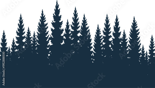 Silhouette of pine forest vector, evergreen coniferous trees landscape background for nature and outdoor adventure