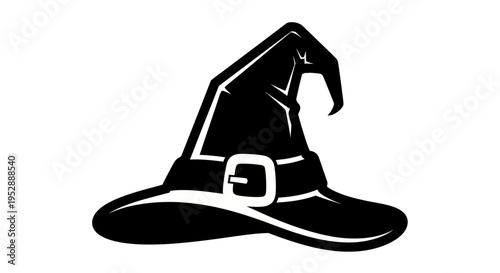 Black witch hat icon with buckle