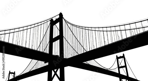 Silhouette of a large suspension bridge