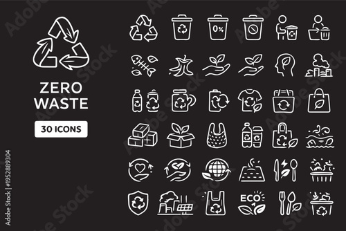 Zero waste icons for eco friendly living and sustainable practices